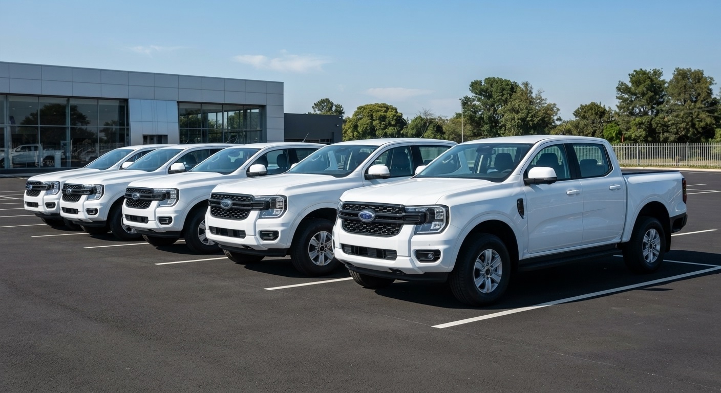 Line-up of bakkies available for rental