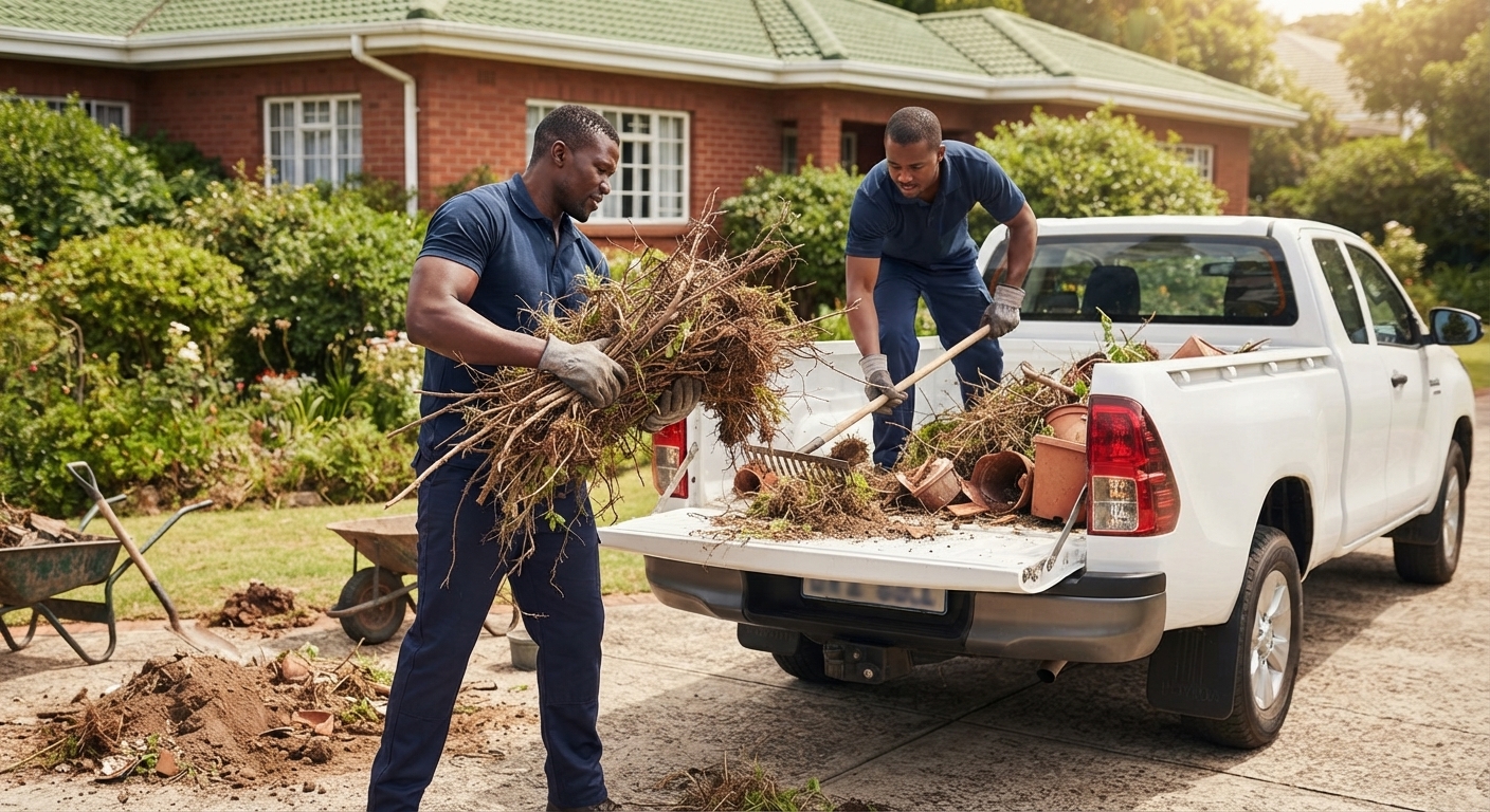 Homecare 360 team loading garden rubble onto a bakkie